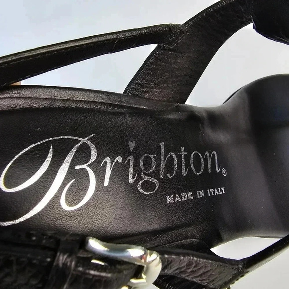 NWOT Brighton Alana Black Leather Sandal With Gold Tone Metal Hardware Size 9.5M - Picture 8 of 15